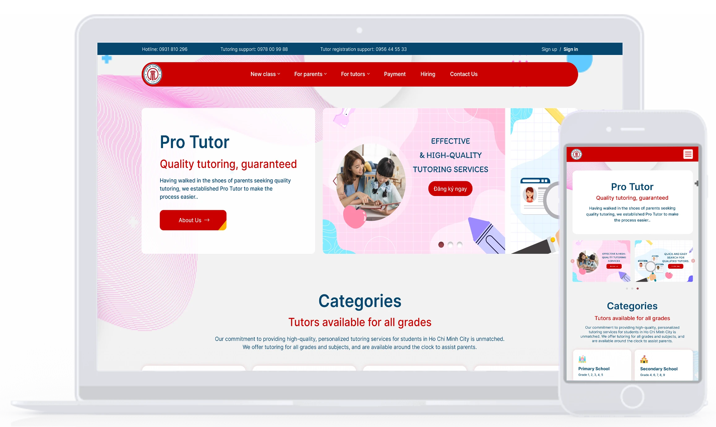 website gia su mockup